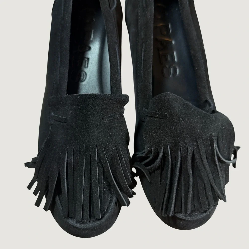 PAES Moccasin Loafers Size 250 / US Size 8-8.5 Black Suede Fringe Tassel Slip On